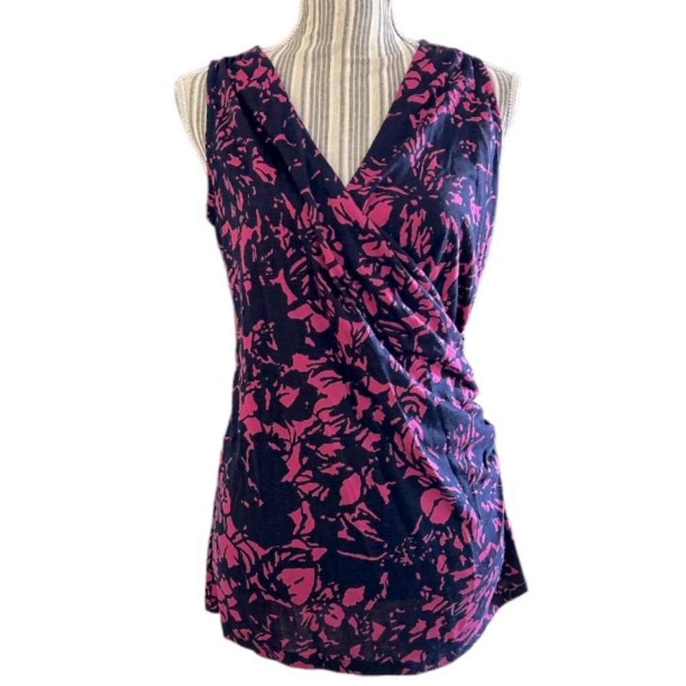 Talbots Women’s Sleeveless Wrap Top, Navy & Pink, Size S (see measurements)